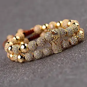 2 projetos Disponíveis saco de Luxo Mão Jóias 8 Cobre um milímetro Bead Micro Pave CZ Coroa do Rei Trançado Macrame Pulseira