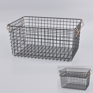 <b>Stackable</b> Rectangle Shape Metal Wire <b>Basket</b> with Handle (Medium) - Product Image 1