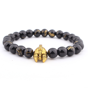 Oro antiguo Caballero romano espartano Guerrero gladiador pulsera hombres negro mate casco de lava piedra Dubai joyas de oro pul - Product Image 4
