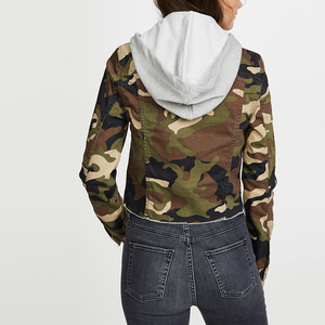<strong>Camouflage</strong> Denim Detachable Hoodie Frayed Crop Jacket <strong>Women</strong> Casual <strong>Coat</strong> - Product Image 2