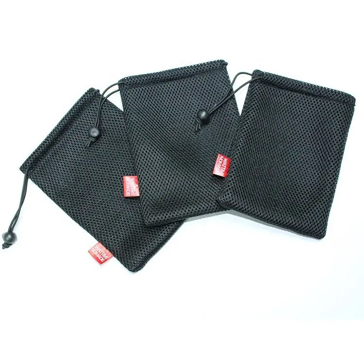 Bolsa de regalo de malla de nylon pequeña negra duradera/pequeña bolsa de malla con cordón
