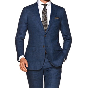 Người Đàn Ông Của Kinh Doanh Phù Hợp Với Mỏng Màu Xanh Len Mô Hình <span class=keywords><strong>S</strong></span>ọc <span class=keywords><strong>S</strong></span>ọc Đôi Ngực Đóng Cửa Nút Trang Trí Cộng Với Kích Thước 2-Mảnh Áo Quần Cho - Product Image 2