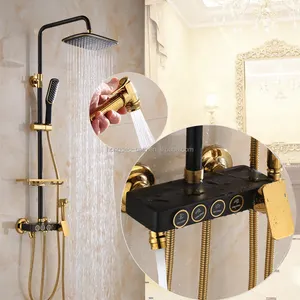 暴露淋浴套装高品质壁挂式 4 路控制雨淋套装黑色和金色成品