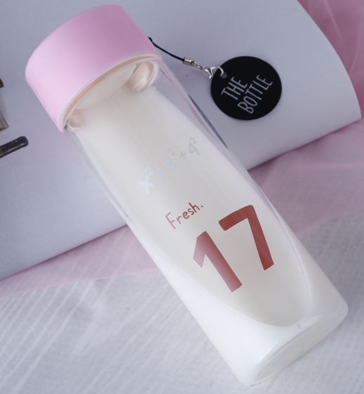 400ML custom printed borosilicate glass water bottle with plastic lid