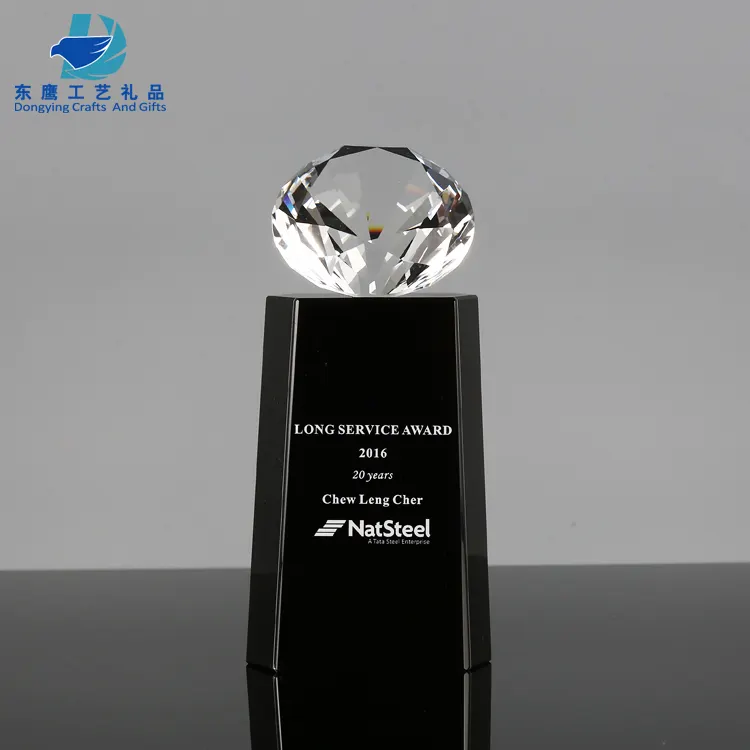 Crystal Diamond on Top Black Crystal Trophy Award Company Corporate Trophies and Awards
