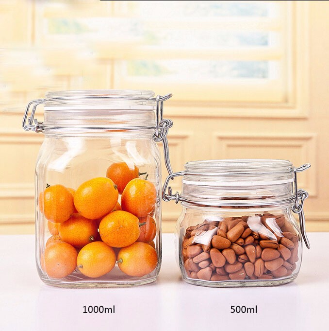500ml square glass jars with airtight lid, glass food jar
