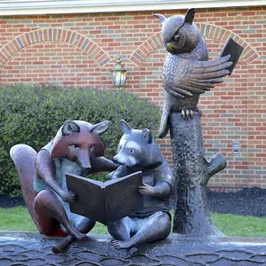 야외 정원 유명 조각 Metal Craft 동물 삶 Size Bronze Owl 동상 의 독서 와 Friends