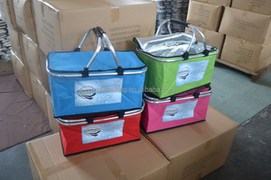 Haute qualité <span class=keywords><strong>petit</strong></span> Double poignée pliable pliant en aluminium Shopping extérieur pliable toile Shopping pique-nique déjeuner <span class=keywords><strong>panier</strong></span> - Product Image 6