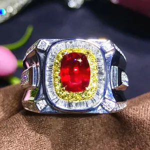 Nhẫn Cưới Đính Hôn Sang Trọng SGARIT Trang Sức Nam Vàng 18K 1.54ct Pigeon Brood Nhẫn Ruby Tự Nhiên Không Nóng