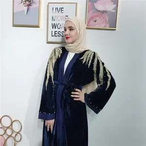 Ultimo nuovo velluto abaya con pizzo/perla maxi vestito da sera abaya musulmano di modo delle donne del vestito