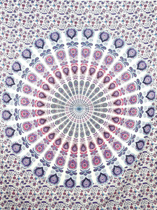 พรมทอแขวนผนังสีขาวลายแมนดาลาสำหรับหอพักชุดเครื่องนอนสไตล์โบฮีเมียน - Product Image 2