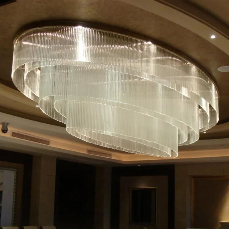 Luces de techo ovaladas para Hotel, candelabro de cristal transparente, chapado en plata