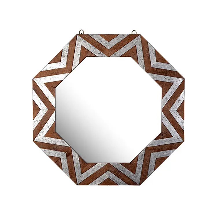 ¡Venta al por mayor! ¡venta al por mayor! Espejo de pared decorativo de hierro hexagonal para interiores pequeños, con marco de metal, estilo antiguo, Chino