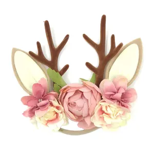 Baby Floral Nylon Headband Deer Antler Flower Headbands Handmade Baby Girl Headband Mauve Flower Hair Crown