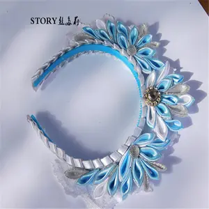 Navidad adolescente niño niñas bebé el hielo Alice princesa luz azul flor de invierno arco corona tiara Tsumami Kanzashi diademas