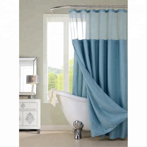 China Suppliers Luxury Hotel Hookless <strong>Shower</strong> <strong>Curtains</strong> Snap on with Grommets Detachable Liner in White Gray <strong>Fabric</strong> - Product Image 5