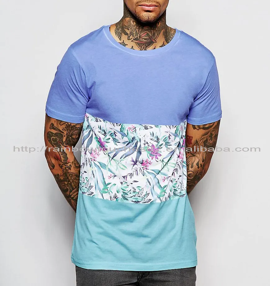 Custom male shirts tropical blue cut and sew polo t-shirt