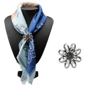 Vintage 3 Rings Elegant silver camellia Flower Scarves Buckle gold Ring Silk Scarf Clip Brooch Pin for Women ladies