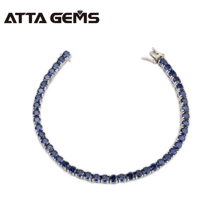 Luxury 15 Carats Blue Sapphire Women 925 Sterling Silver Tennis Bracelet