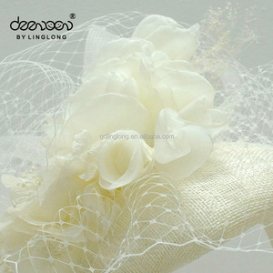 White Flower Decoration Hats Elegant Sinamay <strong>Fascinator</strong> Bridesmaid Wedding Party Headwear Cocktail Hat - Product Image 6