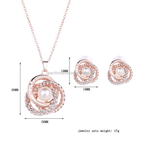 Parigi eleganza zircone set collana di perle per le donne in oro rosa elegante perla gioielli set - Product Image 3