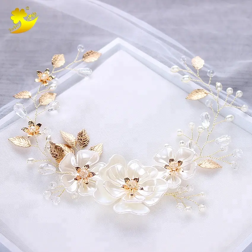 Hot sale white crystal flower headband wholesale wedding party women hair accessories