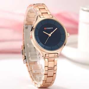 CURREN 9015 Relógio de pulso feminino de quartzo com pulseira de aço inoxidável à prova d'água com mostrador simples, relógio de pulso feminino fashion empresarial - Product Image 1