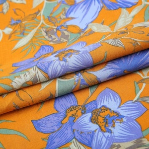 Tissu imprimé à grandes fleurs en lin 55% et coton 45% tissé violet jaune mexicain avec élasthanne pour <span class=keywords><strong>robe</strong></span> - Product Image 1