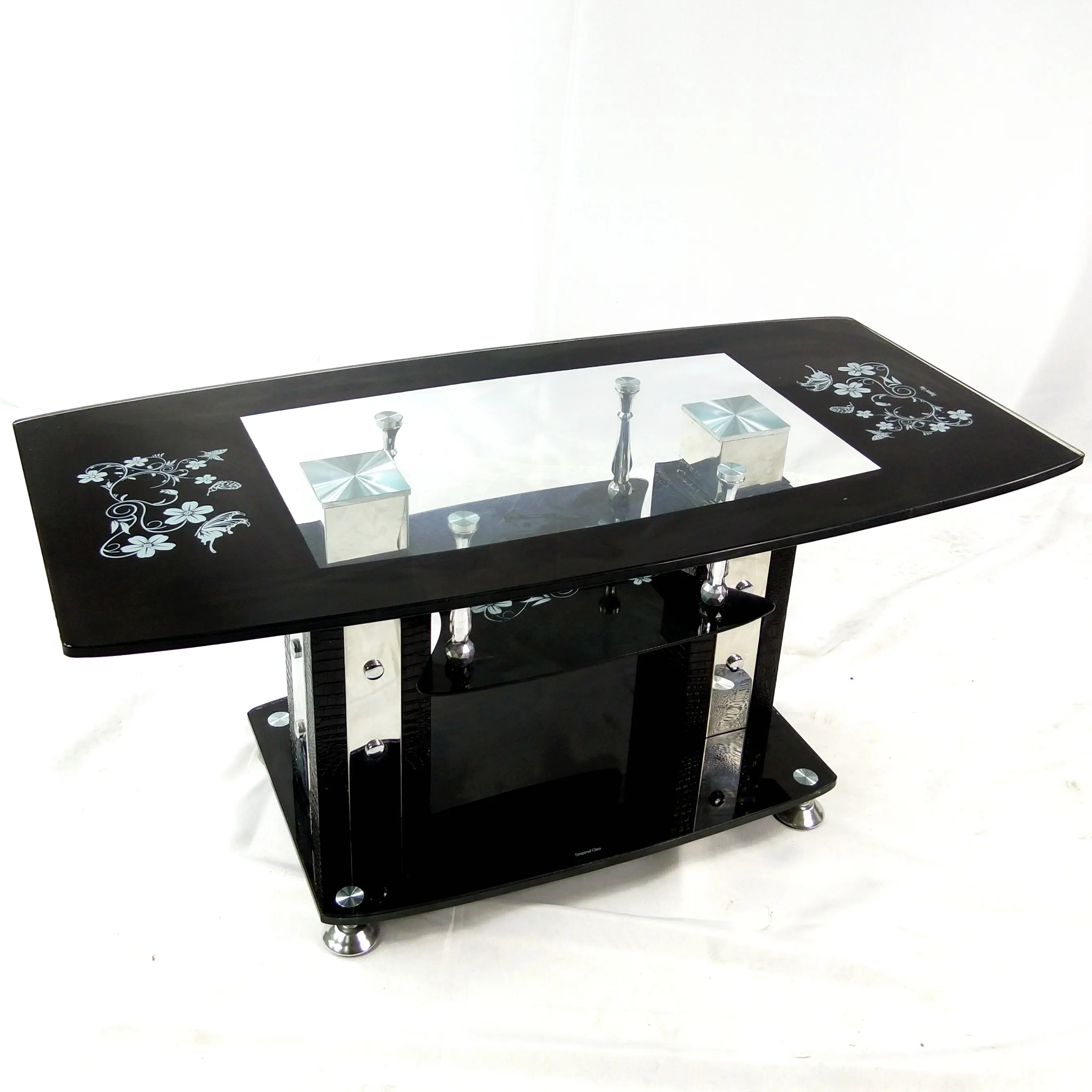 Black print open glass coffee table to sale