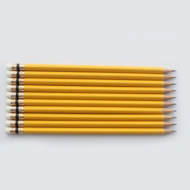 Wholesale TRI yellow painting hb pencil 10pcs soft wood graphite pencil with eraser