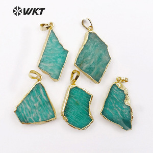WT-P1406 Phụ Nữ Thời Trang Trang Sức Đá Xanh Tự Nhiên Với Vàng Bezel Mặt Dây Chuyền Hình Dạng Bất Thường Đẹp Amazonite Mặt Dây Chuyền - Product Image 4