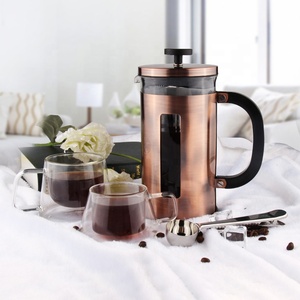 Borosilecate Glass Carafe Plunger Bronze French Press With Two Filter And Coffee Cup