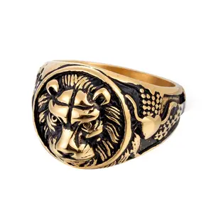 Hiphops Punk de grupo de la Universidad campeón León anillos con los últimos diseños de acero inoxidable de los hombres cabeza de león anillo
