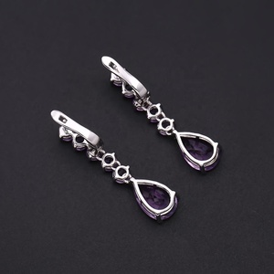 Pendientes de gota para mujer y niña, piedra de amatista natural de 925 CT, joyería de piedras preciosas de plata de ley - Product Image 5