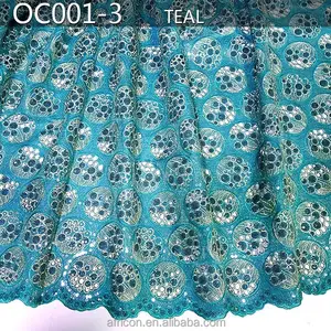 OC001-3 teal 2015 时尚和便宜的非洲透明硬纱蕾丝面料，透明硬纱蕾丝，透明硬纱蕾丝面料