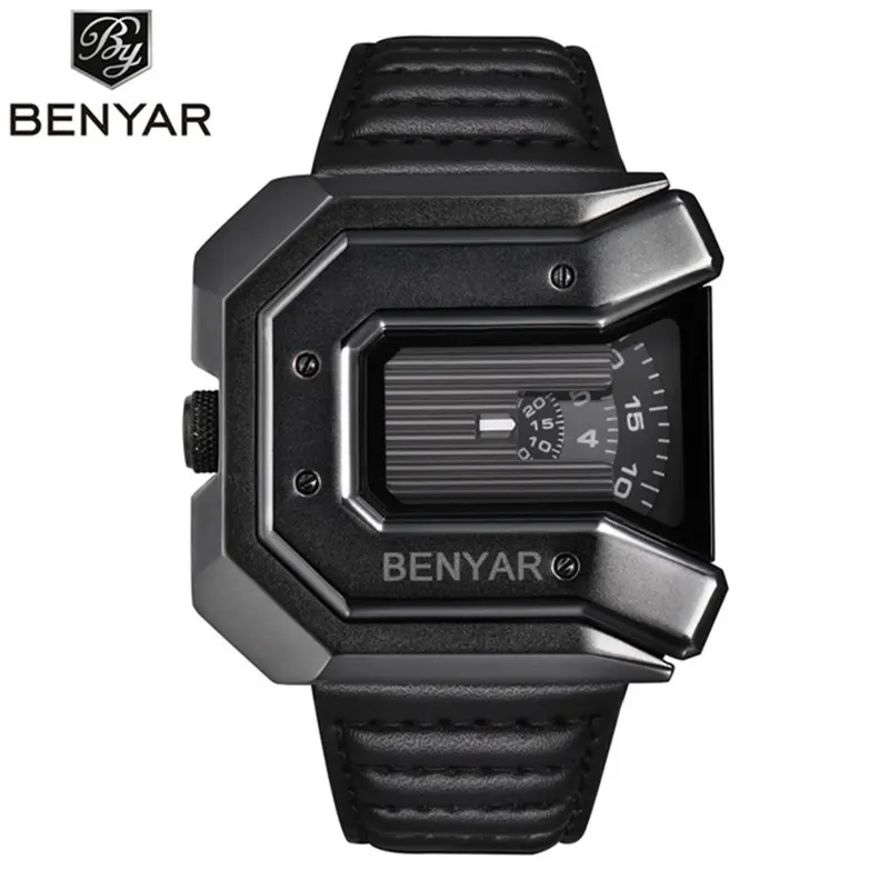 Personality BENYAR 5116 Men Leather Strap Watches Classic Big Dial Quartz Watch High Quality Creative Display Wristwatch