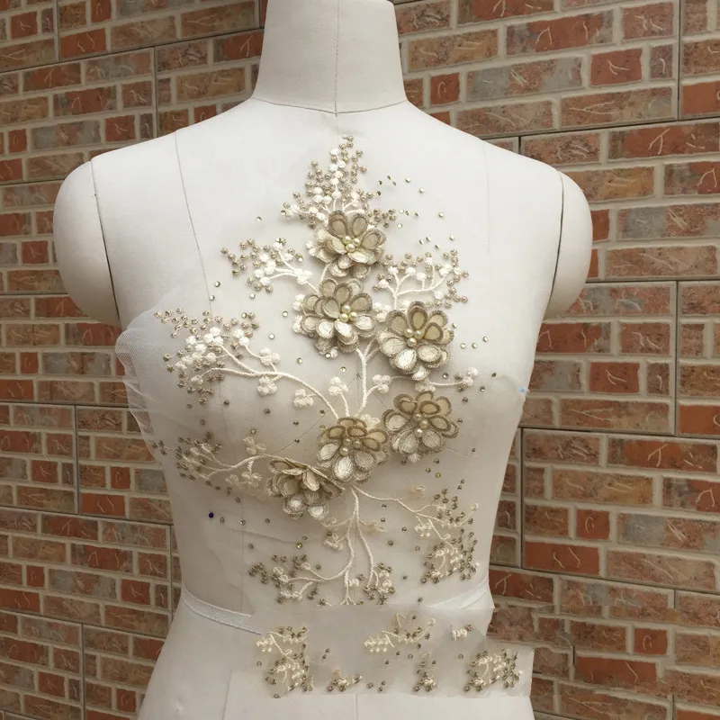 3D Kecil Bunga Ash Sampanye Warna Renda Bordiran untuk Pernikahan Party Dress Buatan Tangan Dekorasi Aksesoris
