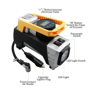 Bomba compressora de ar digital, inflador de pneus digital dc 12v 120w 150 psi bomba de ar de carro com medidor de desligamento automático e emergência poderosa