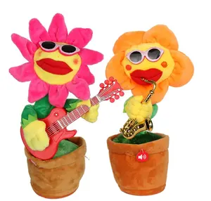 Nuovo prodotto farcito musica creativa danza fiore del sole peluche in gomma morbida giocattoli divertenti per bambini