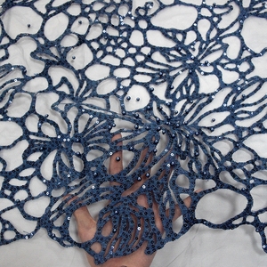 Bán Buôn Phi Hải Quân Màu Xanh 3D Thêu Ren Vải Với Ngọc Trai Và Sequins Ren Lưới Vải 5 Yards HY0716-6 - Product Image 2