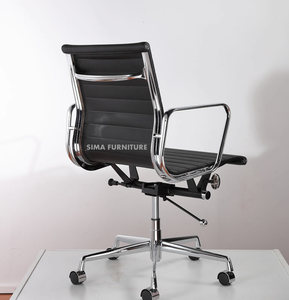 Emes modern ribbed back executive chair de bureau genuine leather black - Product Image 6