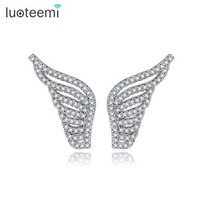 LUOTEEMI Wholesale Hot Selling New Fashion CZ Crystal Micro Pave Angle <strong>Wings</strong> Stud <strong>Earrings</strong> for Women Girls - Product Image 1