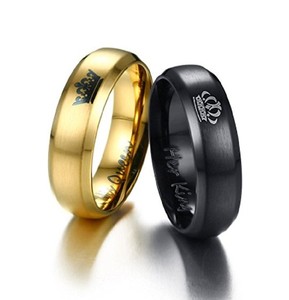 Anello 'Her King Black His Queen Golden' in Acciaio Inossidabile per Uomo e Donna, Fede Nuziale, Anello di Anniversario, Fidanzamento, Promessa, Corona - Product Image 2