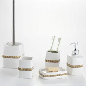 Wholesale white square ceramic diamond bathroom accessories set