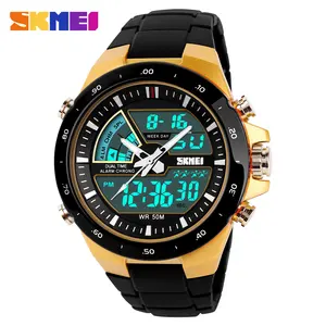 Skmei 1016スポーツ腕時計ゴールド大型ディスプレイled液晶グローイング時計日本movt自社ブランドのメンズ腕時計スポーツアナログ時計