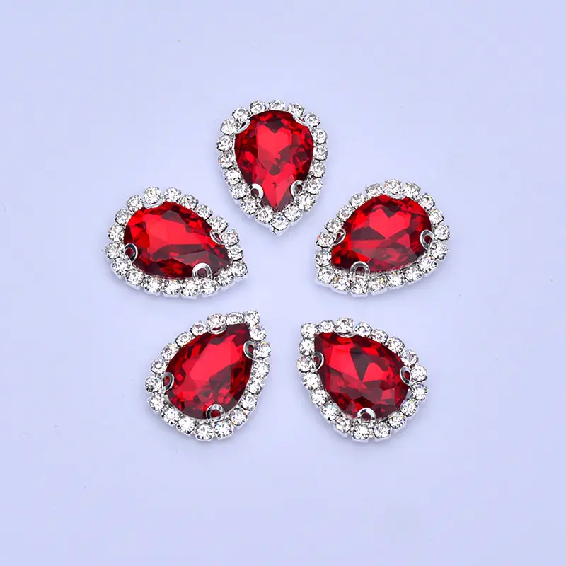 13*18 millimetri di Cucito Rosso Cristalli di Vetro Teardrop Rhinestones della Parte Posteriore Piana Strass Appliques Artiglio AB Pietre Di Cristallo Per Il Cucito vestito