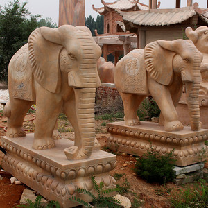 <span class=keywords><strong>Statua</strong></span> di <span class=keywords><strong>Elefante</strong></span> in Marmo Beige Naturale Scolpita a Mano per <span class=keywords><strong>Giardino</strong></span> Esterno - Product Image 3