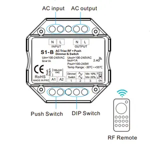 Atenuador inalámbrico Skydance AC Triac RF + atenuador RF Push para lámparas led