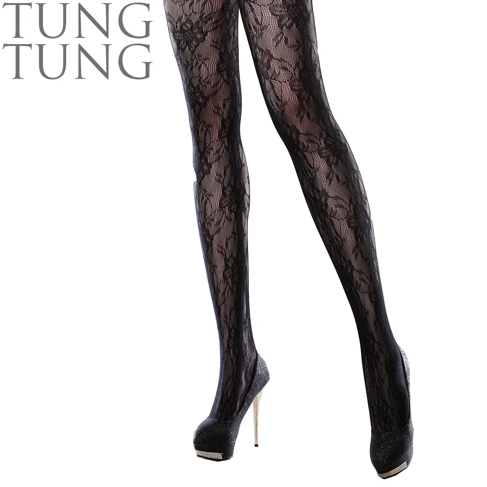 Taiwan made pretty floral mesh lace pattern women seamless tights