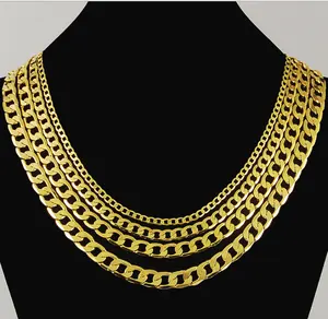 Collier chaîne en or plaqué or pour hommes, chaîne à maillons cubain, 8mm 24K